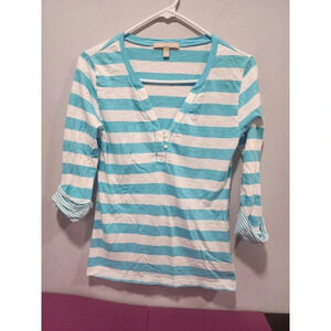 Banana Republic Women's Shirt Size XS Blue White Stripes 3/4 Sleeves Pullover